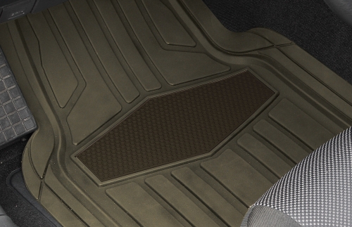 Custom Pilot Automotive Heavy Duty Rubber Brown Tan Universal Floor Mats 4 Pieces